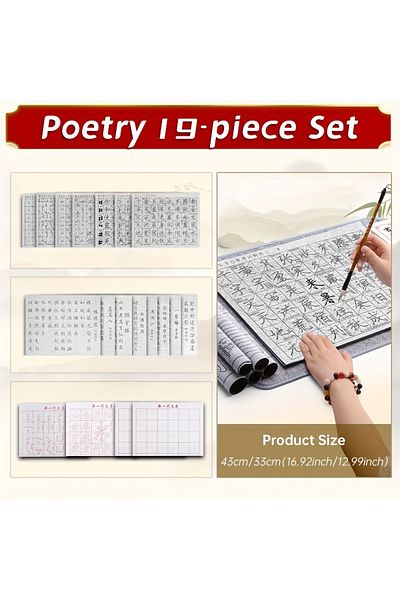 Choice Poetry 19 pcs Reusable Chinese Calligraphy Practice Copybook No Ink,Water Writing Cloths Set, for Cl