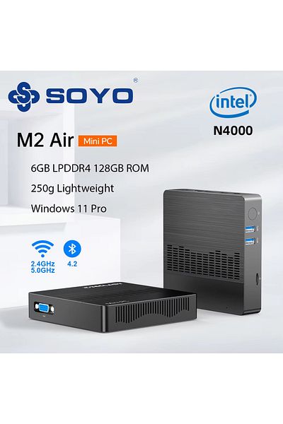 Choice 6GB 128GB SOYO M2 Air Mini PC: Powerful 6GB RAM, 128GB EMMC, Intel N4000, Windows 11 Pro - Compact
