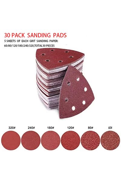 Choice 30pcs 30pcs Triangle Sanding Pads Mouse Sander Pads Sandpaper With 6 Holes 60/80/120/180/240/320 Gri