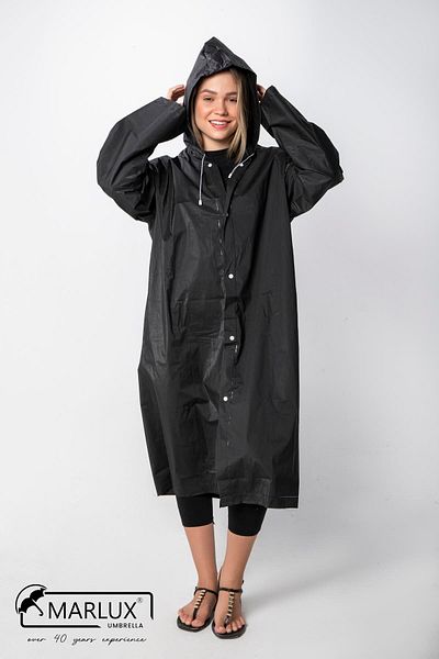 Marlux Women's Men's Raincoat Hooded Snap Fastener Eva Black Raincoat M21mrc881r03