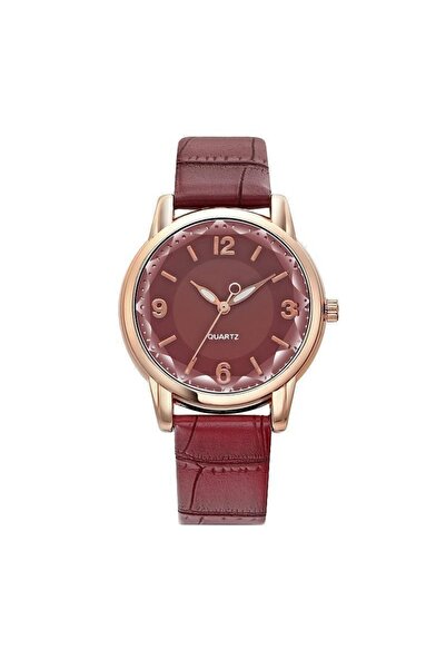 Choice ساعة نسائية فاخرة بسوار جلد أحمر، زجاج متعدد الأضلاع، مينا كوارتز، تصم...