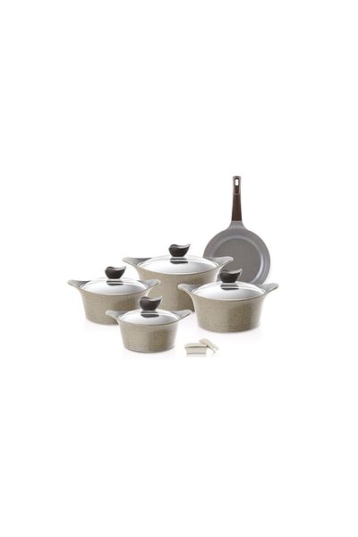 NEOFLAM Eni Granite Cookware Set With Glass Cover, 9 Pieces, Beige