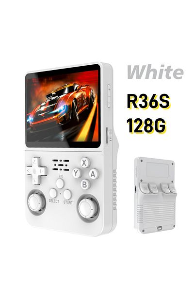 Choice Full White 128G R36S Retro Handheld Video Game Console ARKOS System 3.5 Inch IPS Screen Classic Port
