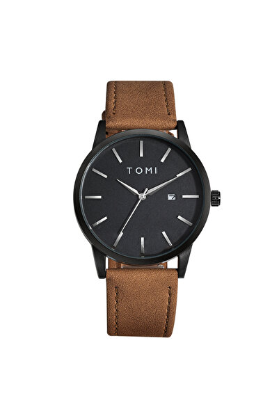 Choice ساعة رجالية أنيقة من ماركة TOMI باللون البني والأسود بتصميم قرص صغير ف...