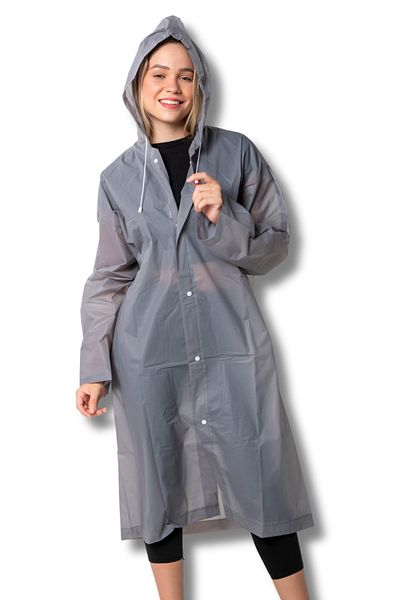 By Marine Gray Eva Hooded Raincoat - Women and Men with Snap Fasteners Bymmrc881r05