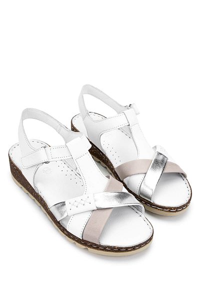 Tamer Tanca Women's Genuine Leather White Flat Sandals