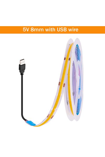Choice 3m warm white 5V 8mm USB wire DC5V USB COB LED Strip 3mm 5mm 8mm Width 12V 320LEDs Flexible LED Stri