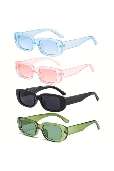 Choice 4 pink 4pcs/set Rectangle Frame Sunglasses For Women Men Candy Color Y...