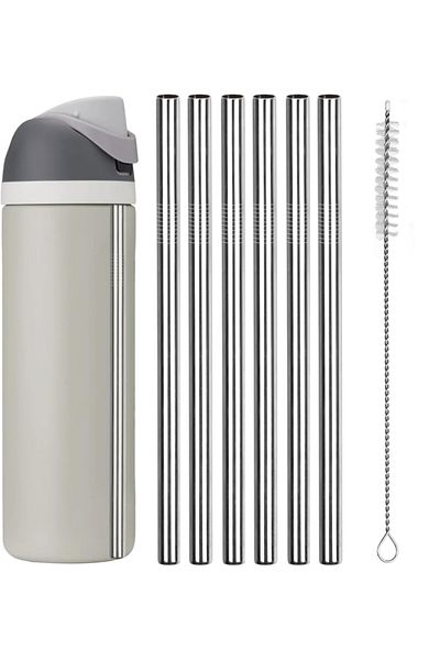 Choice 6pcs 2/4/6pcs Metal Replacement Straws For Owala Water Bottle 24 Oz 32 Oz, With 1 Cleaning Brush, Re