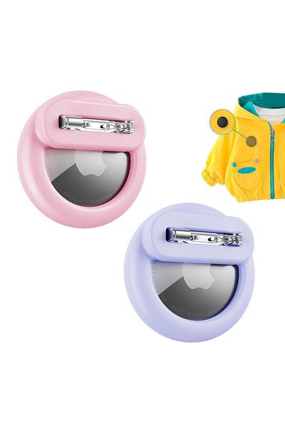 Choice Pink Purple-2pcs Silicone Airtag Holder for Kids with Safety Pins AirTag GPS Tracker Case for Childr