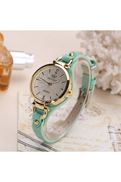 Choice ساعة كوارتز نسائية خضراء أنيقة وبسيطة فاخرة بمينا جلدي