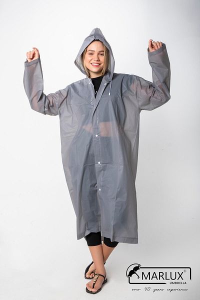 Marlux Women's Men's Raincoat Hooded Snap Fastener Eva Gray Raincoat M21mrc881r05