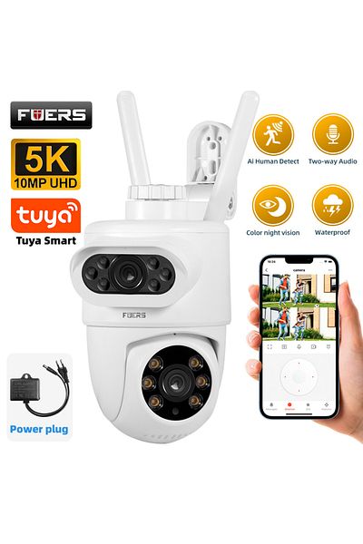Choice Us Plug Dual Lens Camera Fuers 5k 10mp Dual Lens Ip Camera Tuya Smart Home Security Auto Tracking Wi