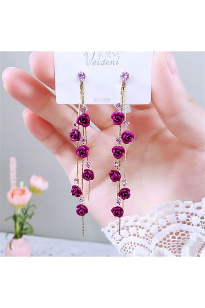 Choice ER21Y0006-2 New Fashion Red Purple Rose Flower Dangle Earrings Delicate Rose Flowers Earrings For Wo