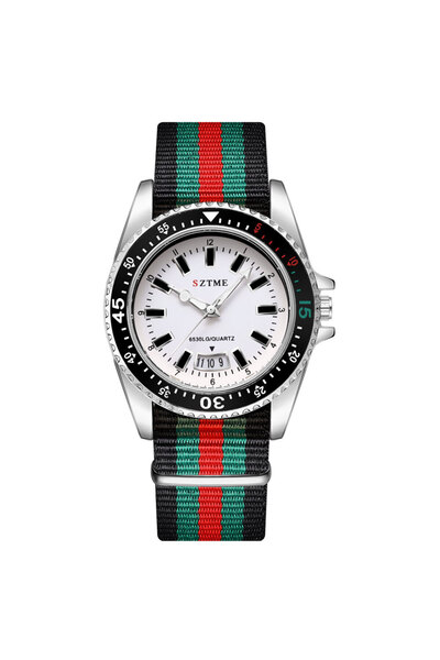 Choice نعم ساعة تقويم رجالية أنيقة جديدة باللون الفضي والأبيض وحزام من النايل...