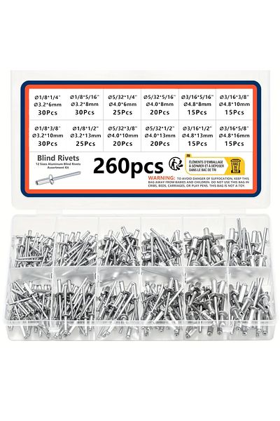 Choice 12 Sizes (260pcs) Pop Rivets Assortment Kit 12 or 5 Sizes Aluminum Blind Rivets Assorted Blind Rivet