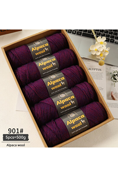 Choice 901 زهرة أرجوانية 500 جرام صوف الألبكة 245 خيوط حياكة سميكة متعددة الأ...