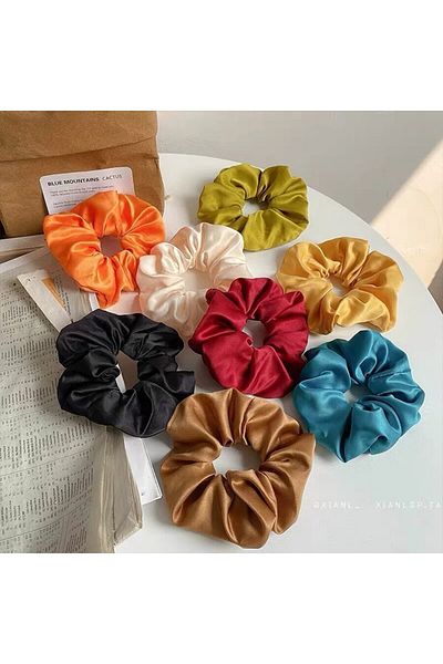 Choice 9PCs New French Satin Gauze Hair Bands Solid Color Gut Ponytail Marble Head Leather Hair Bands Hair