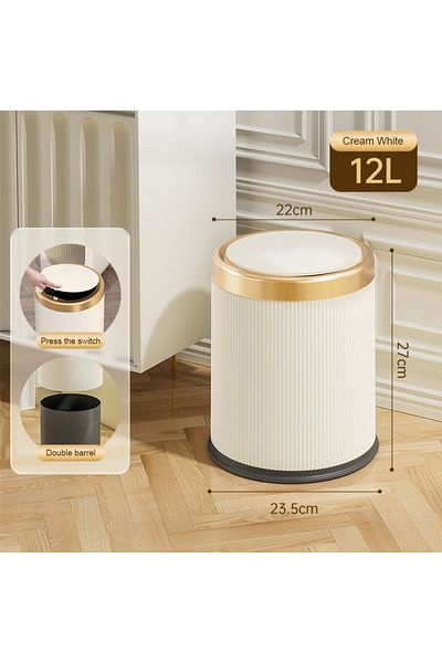 Choice 12L 12L White Light Luxury Wastbasket Press Trash Can with Lid for Office Living Room Bathroom Round