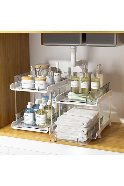 Viyogo Stand with 2 retractable shelves, 6 storage compartments, 29 (L) x 20 (w) x 23 (H) cm, white