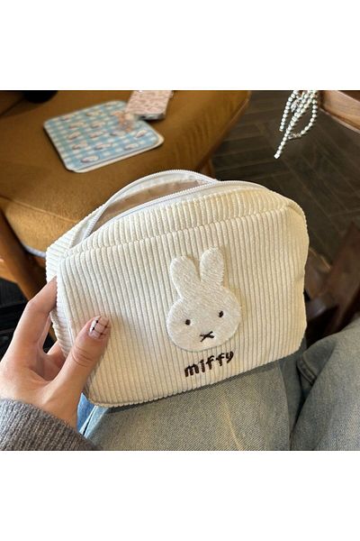 Choice 1 Cartoon Miffy Rabbit Corduroy Cosmetic Bag Cute Miffy Large-capacity Storage Bags Portable Storag.