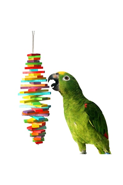 Choice Rainbow Color Wood Blocks Bird Chew Toy With Hanging Chain Cage Parrot Toys Pecking Pet Bird Toy ...