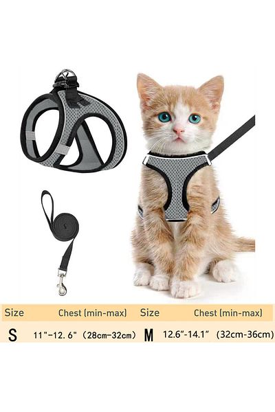 Choice M GRAY Cat Harness and Leash for Walking Escape Proof, Adjustable Kitten Vest Harness Reflective Sof