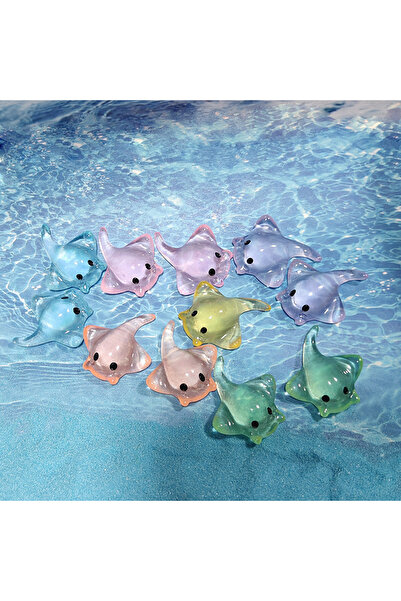 Choice 12 قطعة من تماثيل أسماك الراي اللساع المصغرة على شكل سمكة، منحوتة بطة صغيرة، كعكة من الراتنج الواقعي لأسماك الراي اللساع