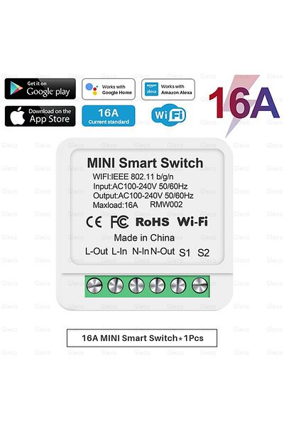 Gleco Wifi switch 16A Smart Switch Wifi Mini 16A DIY Light Switches 2 Way Switches Circuit Breaker Timer M
