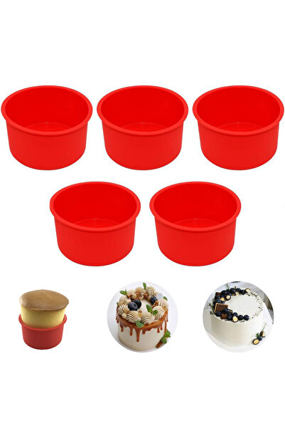 Choice 5 قطع من قوالب الكيك الدائرية المصنوعة من السيليكون باللون الأحمر مقاس...