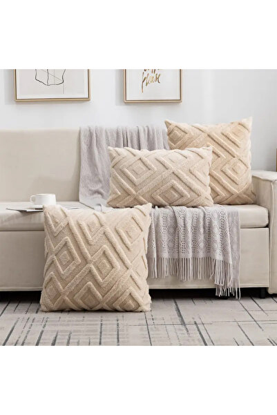 Choice أغطية وسائد زخرفية من الصوف الصناعي باللون البيج مقاس 450 مم × 450 مم،...