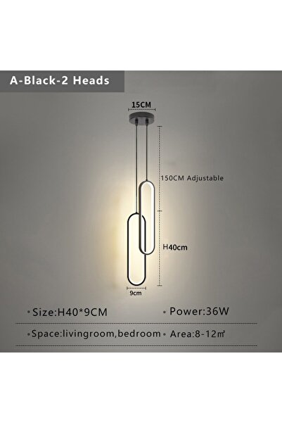 Choice ثريا LED حديثة بسيطة ذات رأسين باللون الأبيض الدافئ والأسود لغرفة النو...