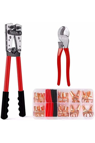 Choice 3 in 1 Battery Cable Lug Crimping Tool Kit Cable Cutter and Copper Lugs Assortment Heat Shrink Tubin