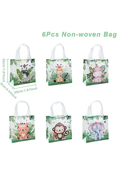 Choice as shown 6pcs Jungle Animal Party Favor Bags Non Woven Jungle Safari Goodie Treat Bags for Kid Safar