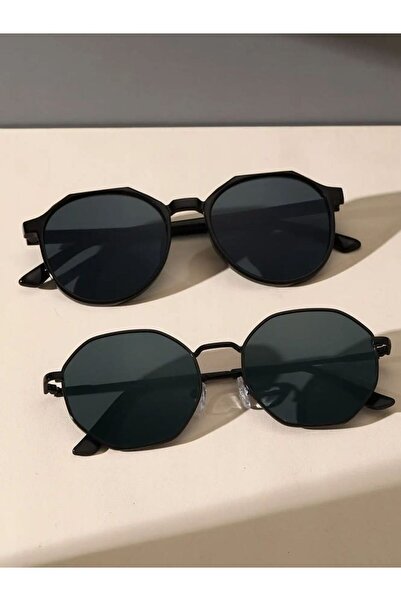 Choice نظارة شمسية كلاسيكية سوداء أنيقة بإطار هندسي للرجال من قطعتين FP5313-B...