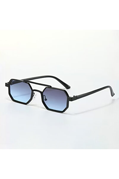 Choice نظارة شمسية أنيقة معدنية باللون الرمادي والأزرق بإطار ثنائي اللون - عد...