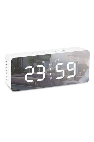 Choice White Digital Mirror Clock LED Alarm Clock Electronic Desktop Clock With Temperature Display Adjusta