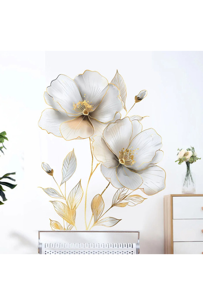 Choice ملصق حائط على شكل زهرة بيضاء جميلة لغرفة المعيشة وخلفية ديكور غرفة الن...
