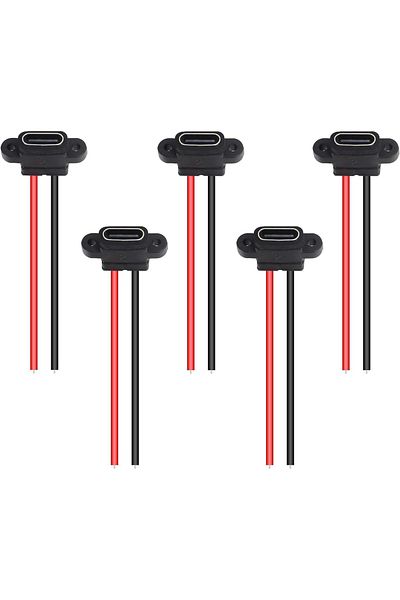 AOKIN 5pcs 5PCS Type-C Female Chassis 2 Pin Type-C Female Socket Connector Waterproof Jack Female Charging