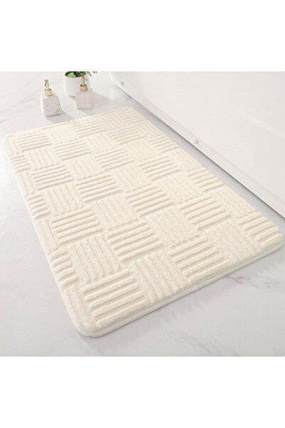 Choice سجادة أرضية مخططة ماصة سميكة بيضاء مقاس 50 × 80 سم، سجادة حمام مريحة ل...