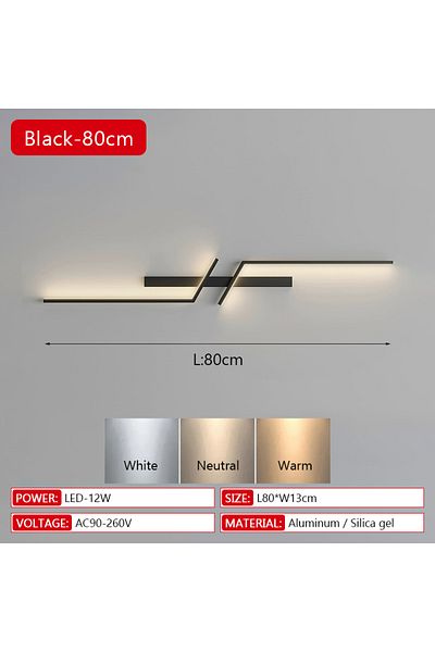 Choice Warm White black-L80CM Modern LED Wall Lamp Minimalist Led 13W-18W Light Bedroom Bedside Long Strip