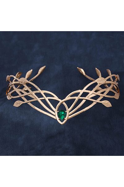 Choice Green Goddess Cosplay Forehead Round Elves Crowns Tiara Women Man Vintage Leaf Headband Bridal Hair