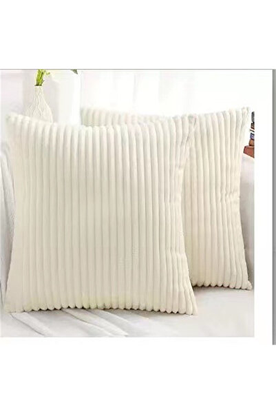 Choice غطاء وسادة مزخرف من قماش مخملي مخطط كبير بلون كريمي مقاس 450 مم × 450 ...