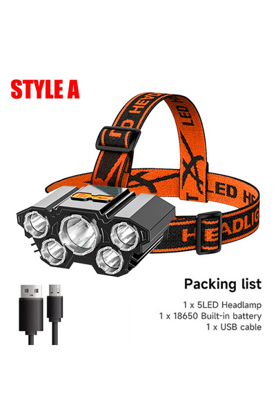 Choice مصباح أمامي من طراز A مزود بخمسة مصابيح LED قابلة لإعادة الشحن مع بطار...