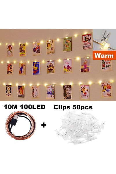 ZTree Warm 100led 50Clip Photo Clip String Lights LED Fairy Lights Picture Clips USB Powered String Light