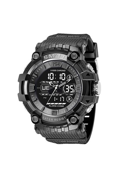 SMAEL black SMAEL Brand Sport Watch Men Quartz Wristwatches Waterproof Dual Time Display Military Male LED