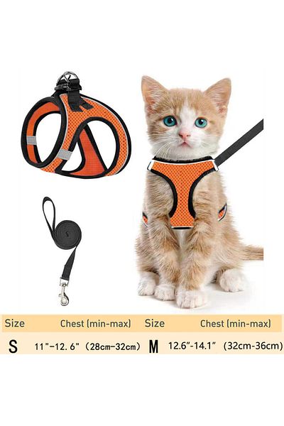 Choice S Orange Cat Harness and Leash for Walking Escape Proof, Adjustable Kitten Vest Harness Reflective S