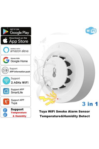Choice WiFi Tuya WiFi Smoke Alarm Temperature And Humidity Detection 3 In1 Fire Protection Smoke Detector S