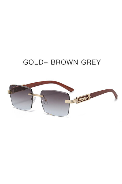 Choice نظارات شمسية مربعة الشكل من المعدن برأس نمر ذهبي بني رمادي، أرجل من ال...