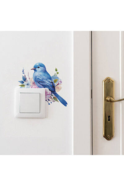 Choice Blue 1PC Cartoon Bird Looking At Green Plants And Flowers With Sticker...